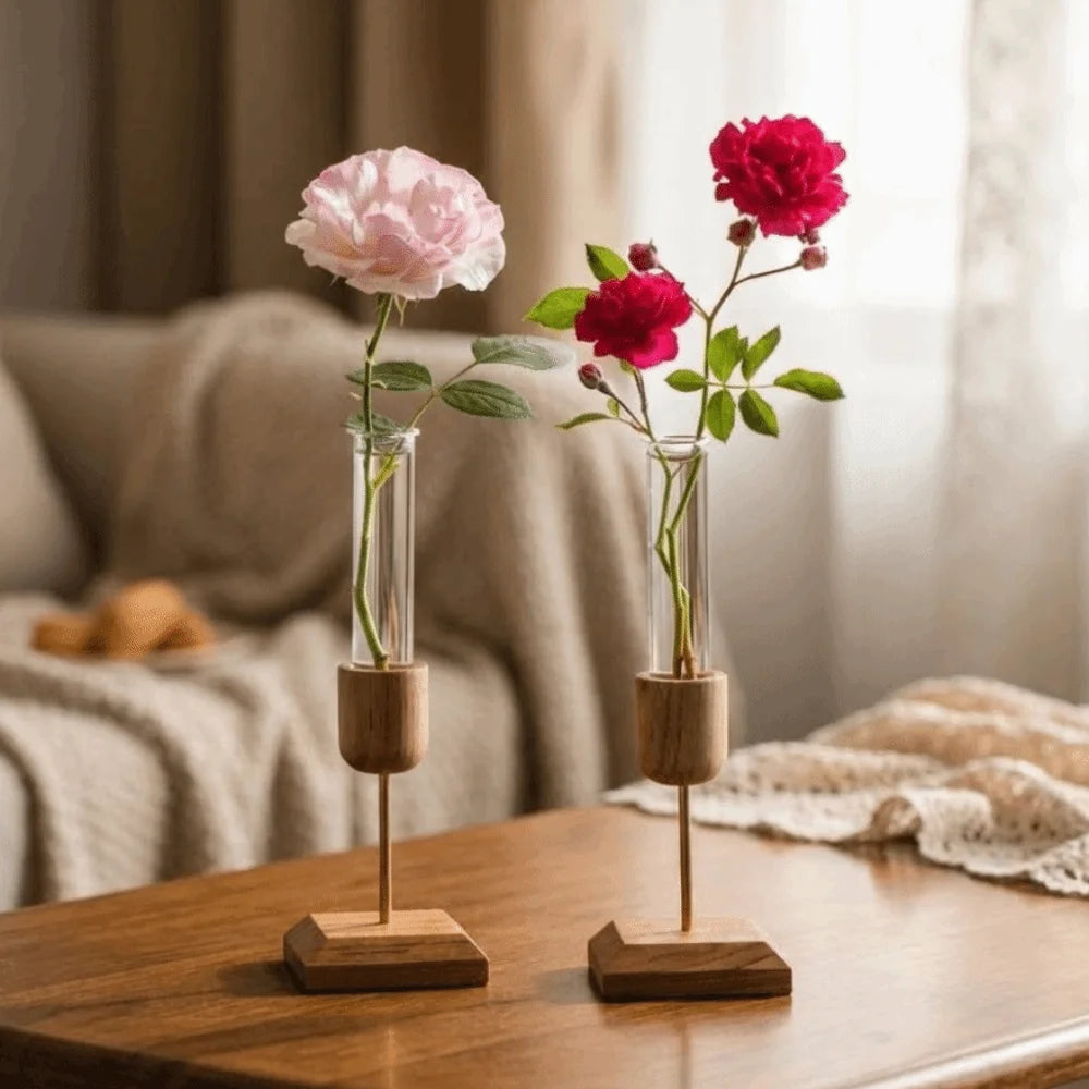Wood & Glass Hydroponic Vase | Minimalist Home Décor