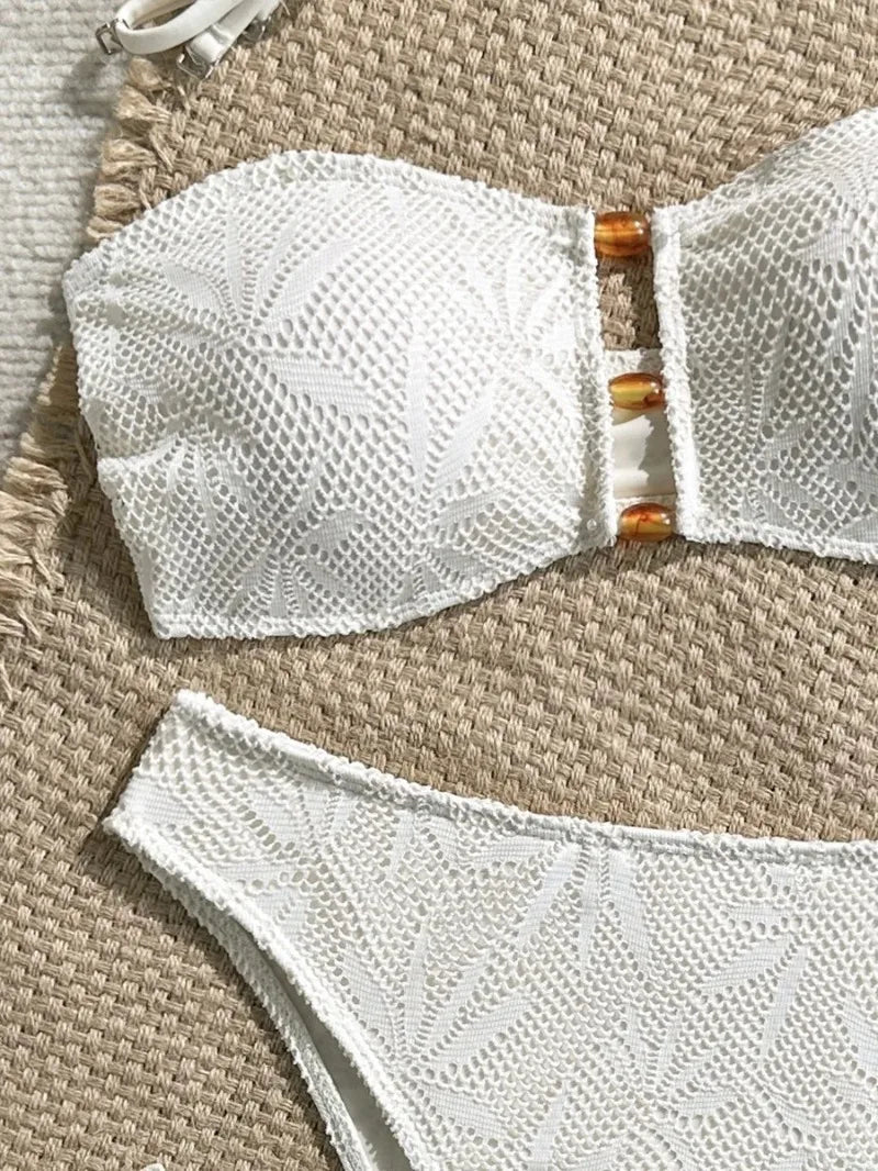 Sexy High Waist Mesh Bikini Pushup Set