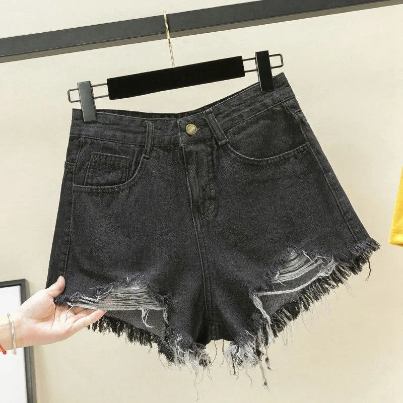 High-Waisted Ripped Denim Shorts