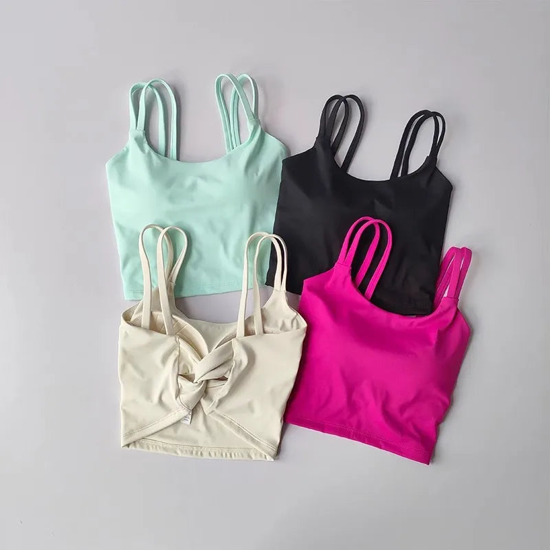 Women's Knotted-Back Sports Bra — Padded Yoga & Gym Top