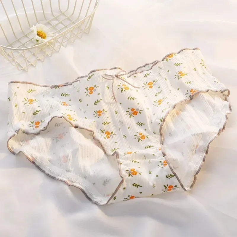 Cotton Panties Women's Underwear Panty Fashion Floral Comfort Briefs Mid Waist