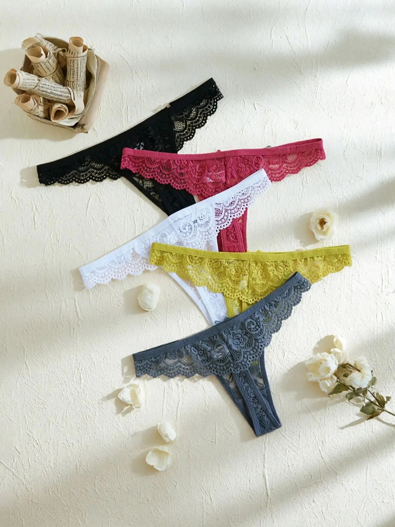 Women's Lace Thong Underwear — 5-Pack Low-Rise G-String Set