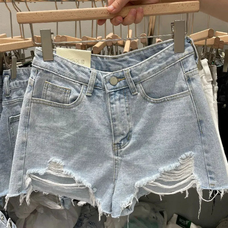 High-Waisted Ripped Denim Shorts