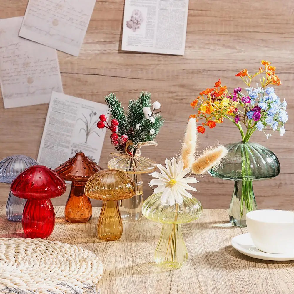 Mushroom Shaped Flower Vase Transparent Glass Vase