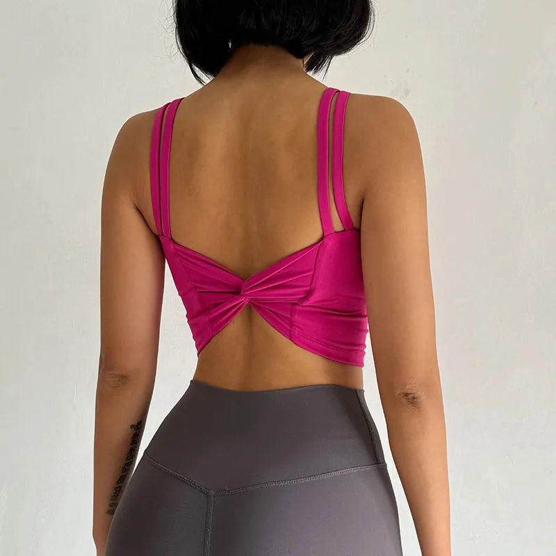 Women's Knotted-Back Sports Bra — Padded Yoga & Gym Top