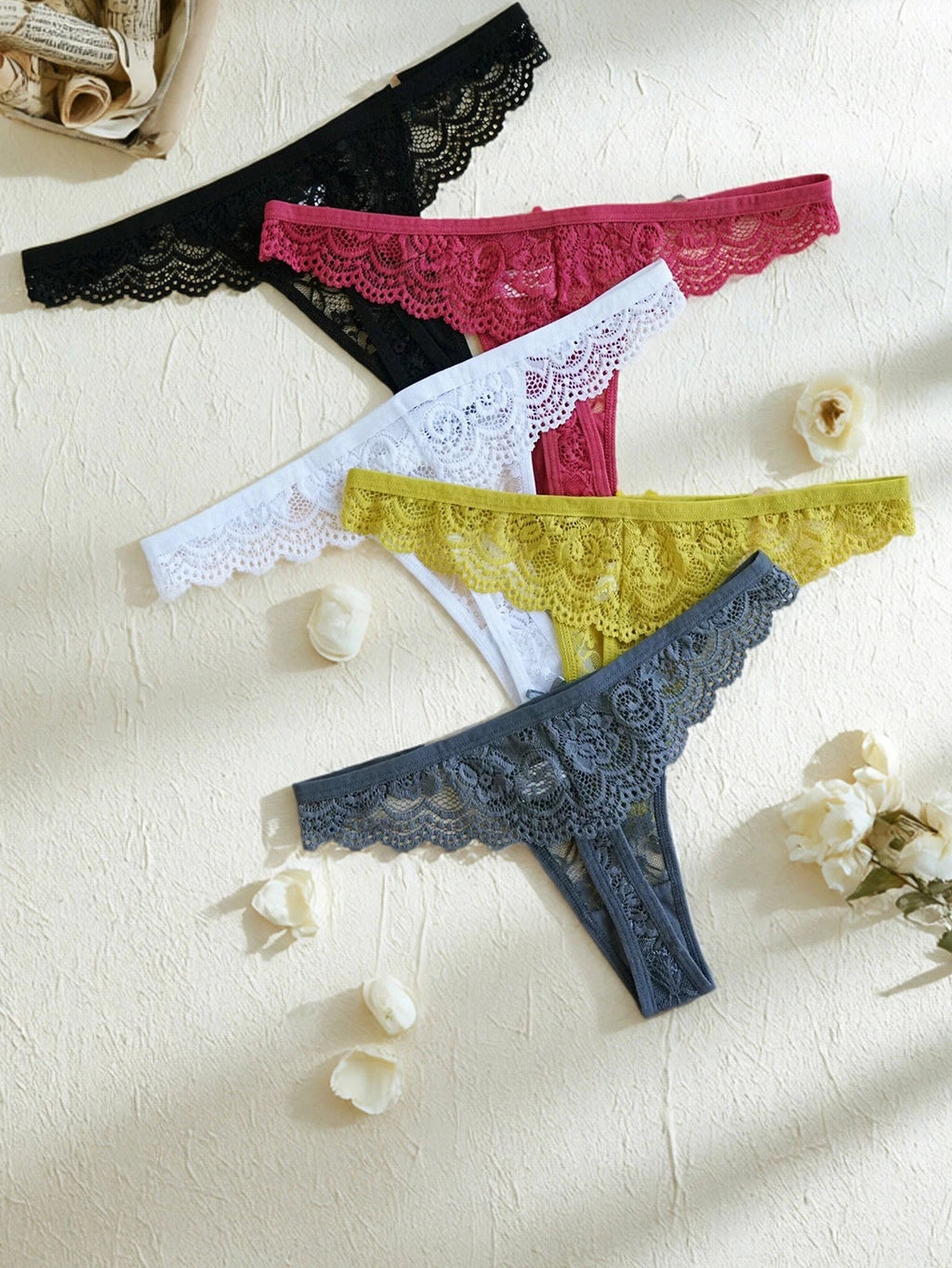 Women's Lace Thong Underwear — 5-Pack Low-Rise G-String Set