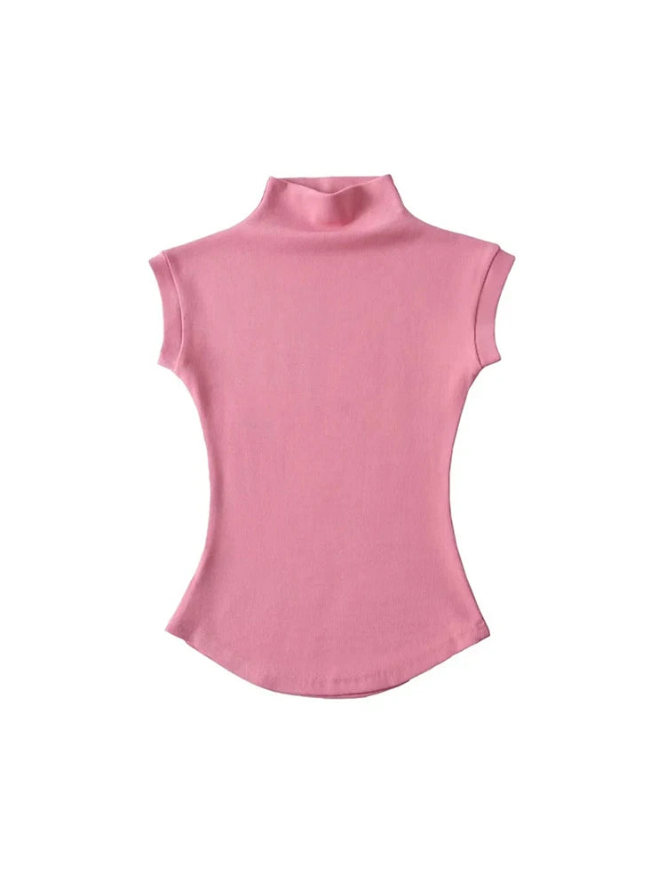 Women Summer Turtleneck Sleeveless Tops