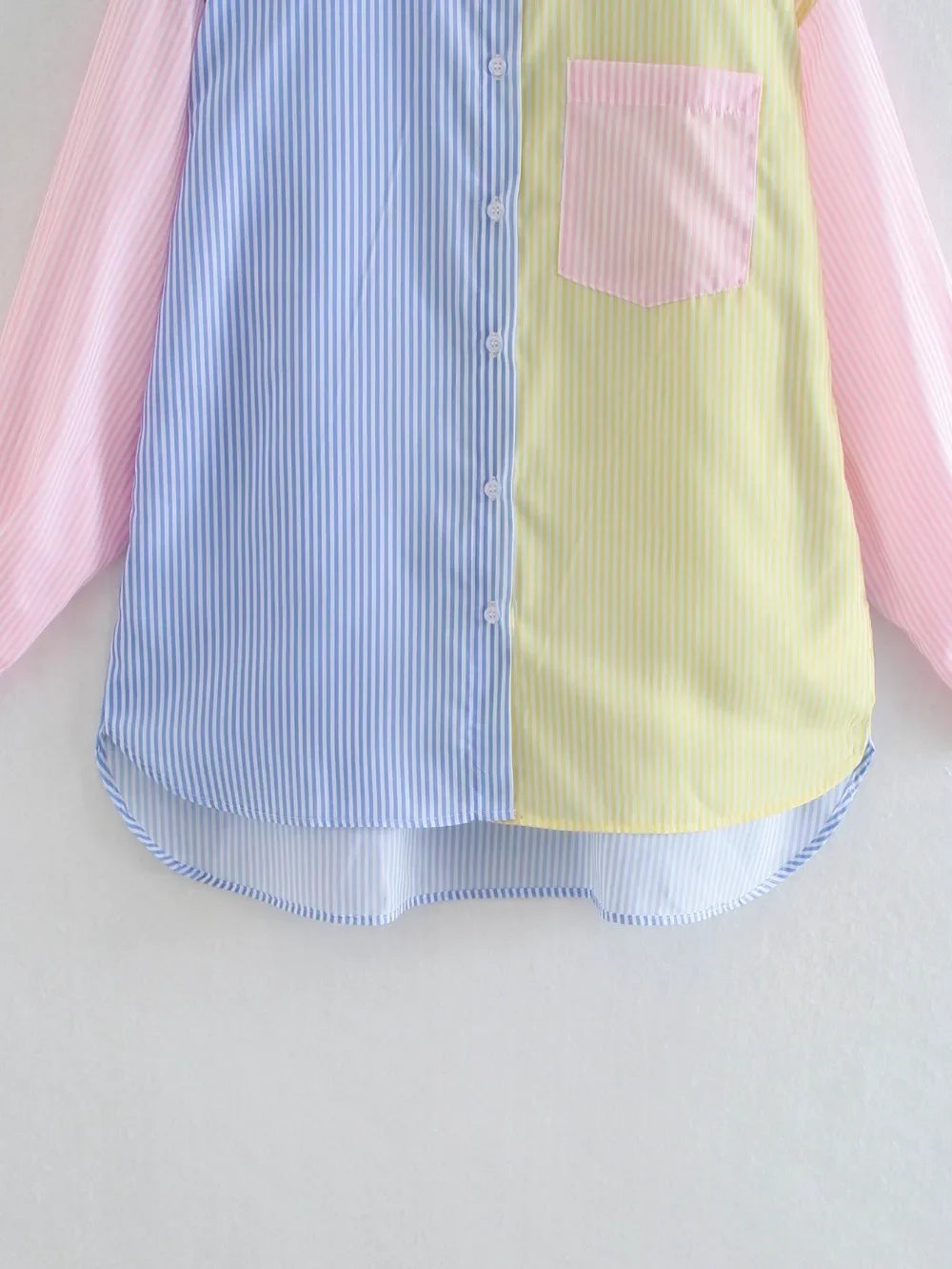 Women's Colorblock Striped Tunic Shirt — Long Sleeve Button-Up Top