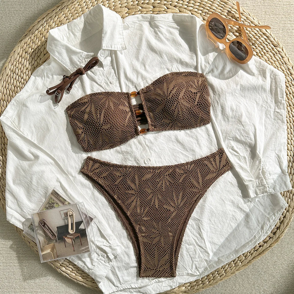 Sexy High Waist Mesh Bikini Pushup Set
