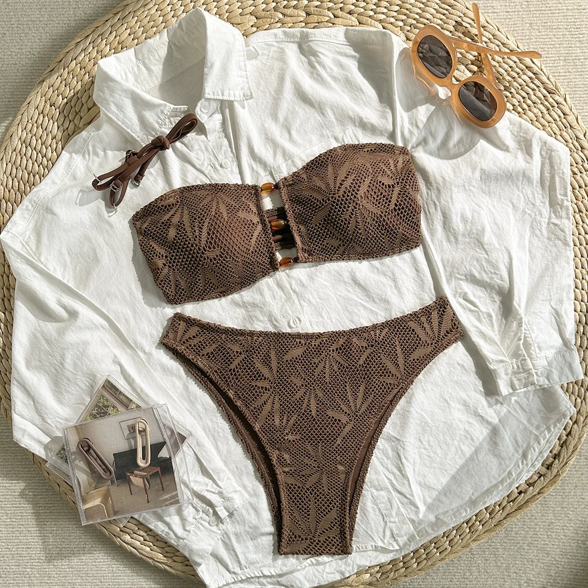 Sexy High Waist Mesh Bikini Pushup Set