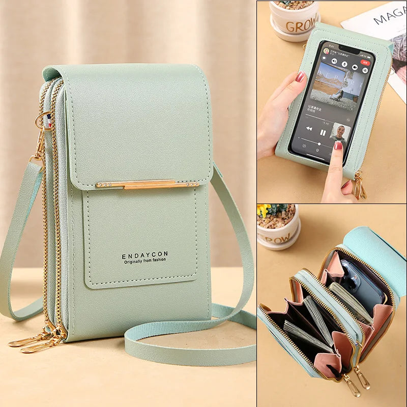 Women's PU Leather Organizer Wallet — Zipper Crossbody Purse with Card Slots