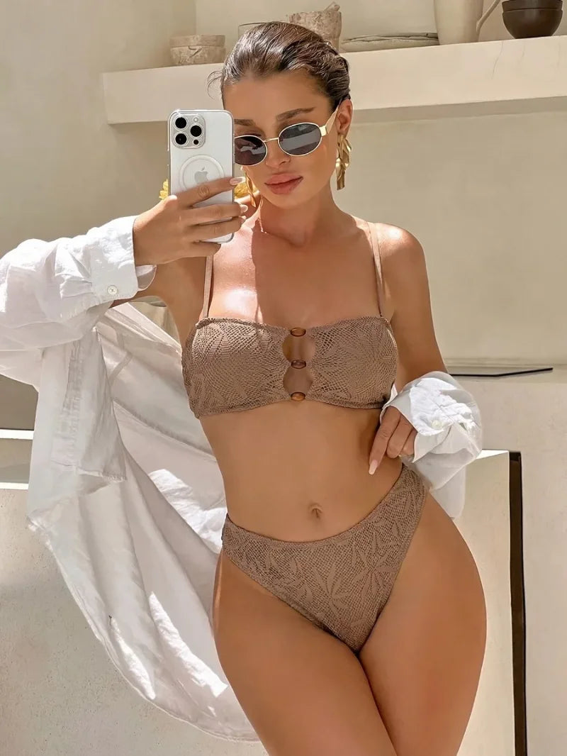 Sexy High Waist Mesh Bikini Pushup Set