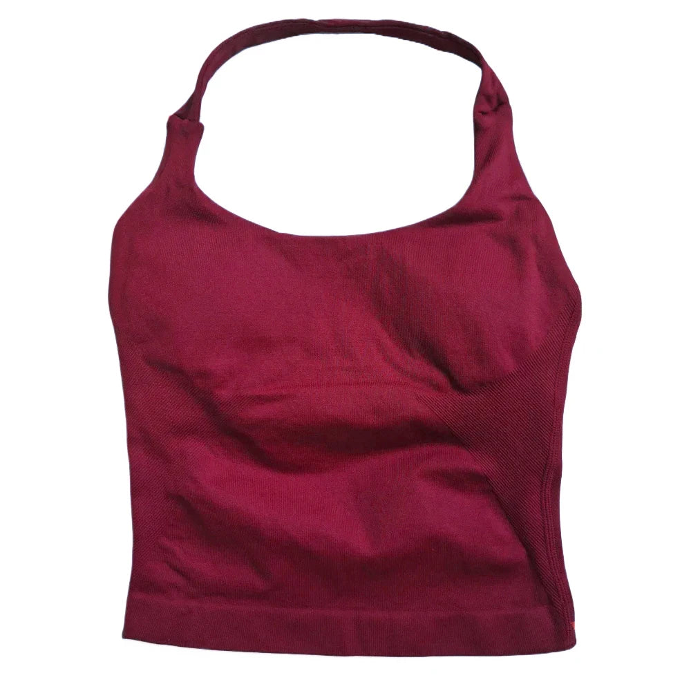Women's Seamless Halter Tank Top — Padded Sports Bra Workout Vest
