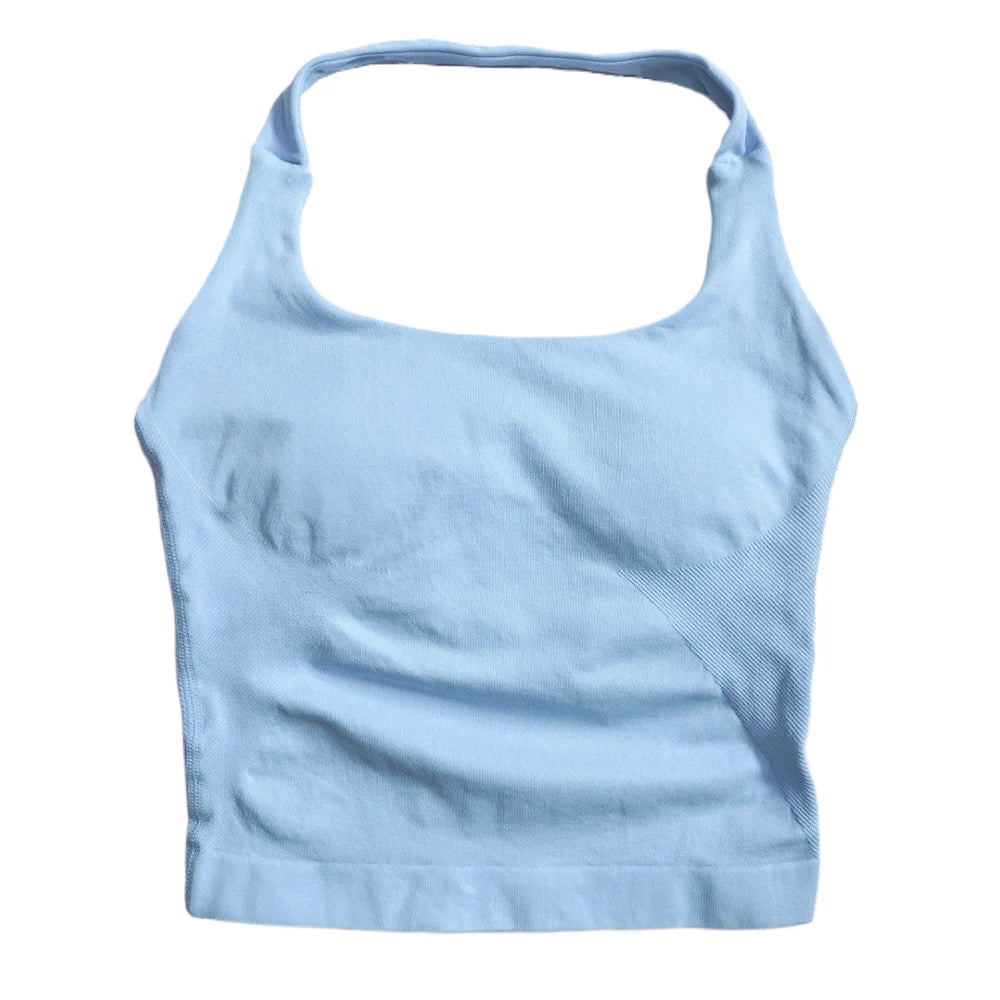 Women's Seamless Halter Tank Top — Padded Sports Bra Workout Vest