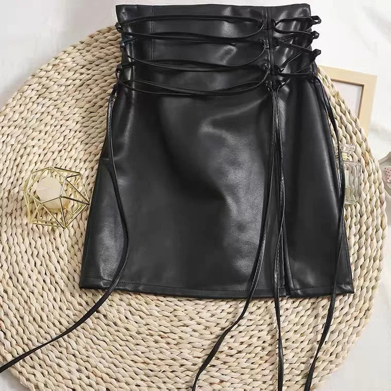 Black PU Leather High Waist Mini Skirt