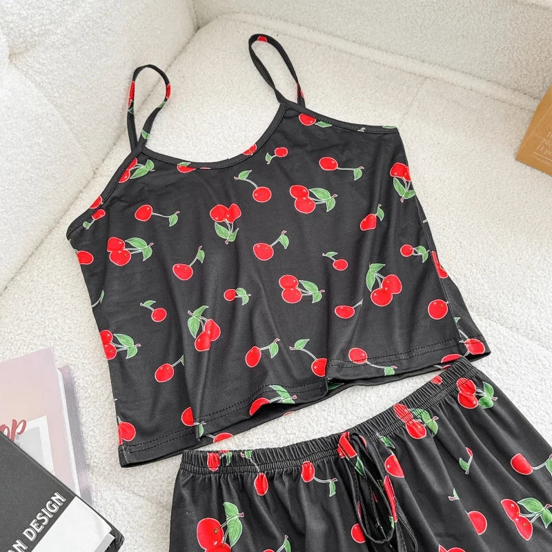 Women Casual Sleepwear Silk Top and Shorts Sets