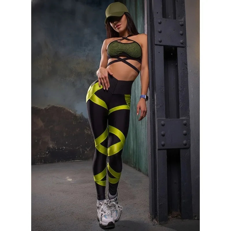Mesh Lace-Up Sports Bra & High Waist Leggings Set | Women's Yoga Set