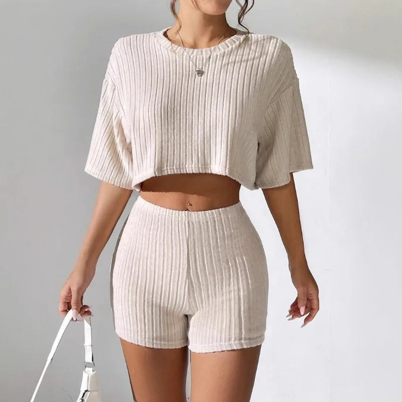 Women's Flutter-Sleeve Crop Top & Shorts Two-Piece Set