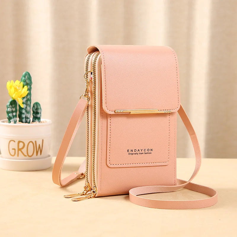 Women's PU Leather Organizer Wallet — Zipper Crossbody Purse with Card Slots