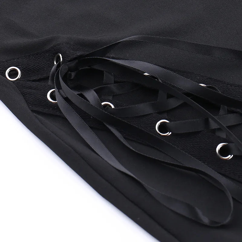 Goth Streetwear Black Bandage Hollow Out Flare Pant