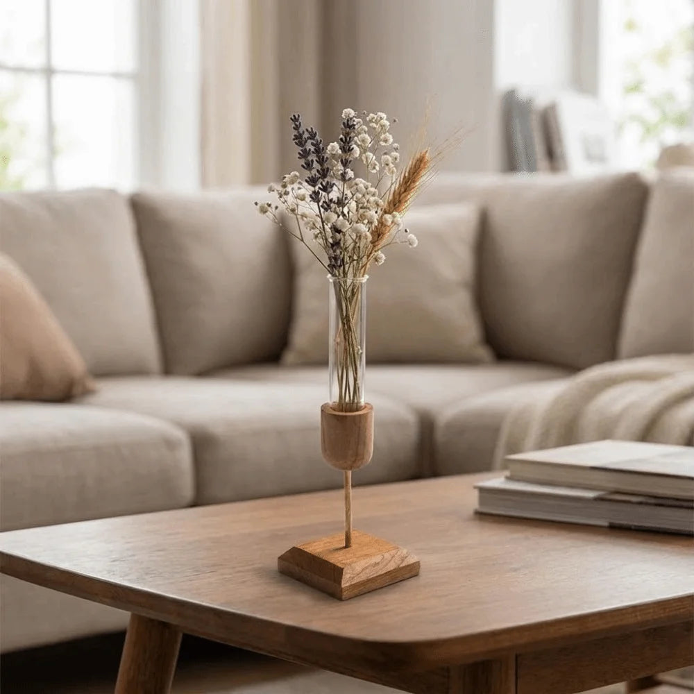 Wood & Glass Hydroponic Vase | Minimalist Home Décor