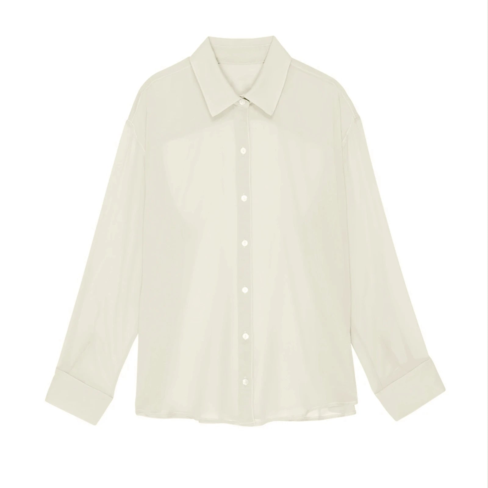 Women's See-Through Chiffon Shirt — Lapel Long Sleeve Button-Up Top