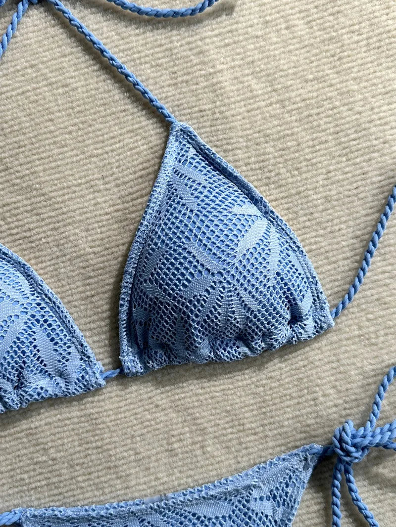 Sexy High Waist Mesh Bikini Pushup Set