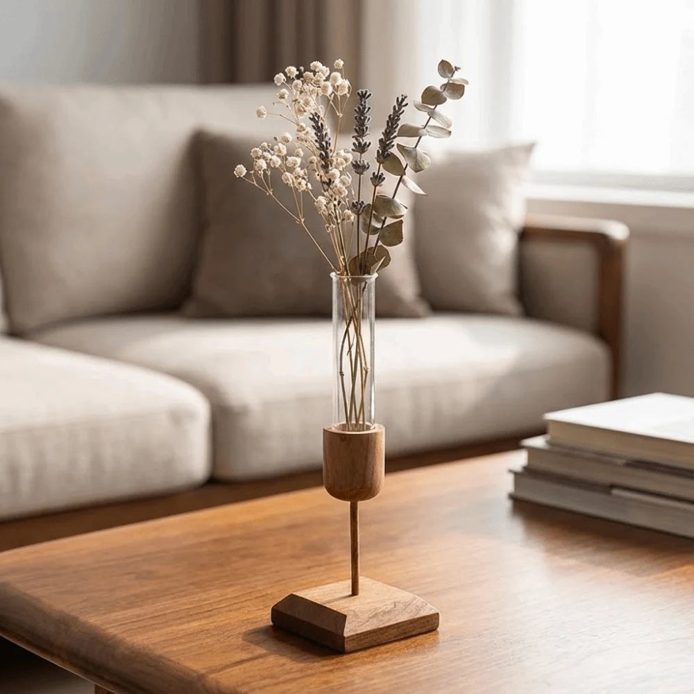 Wood & Glass Hydroponic Vase | Minimalist Home Décor