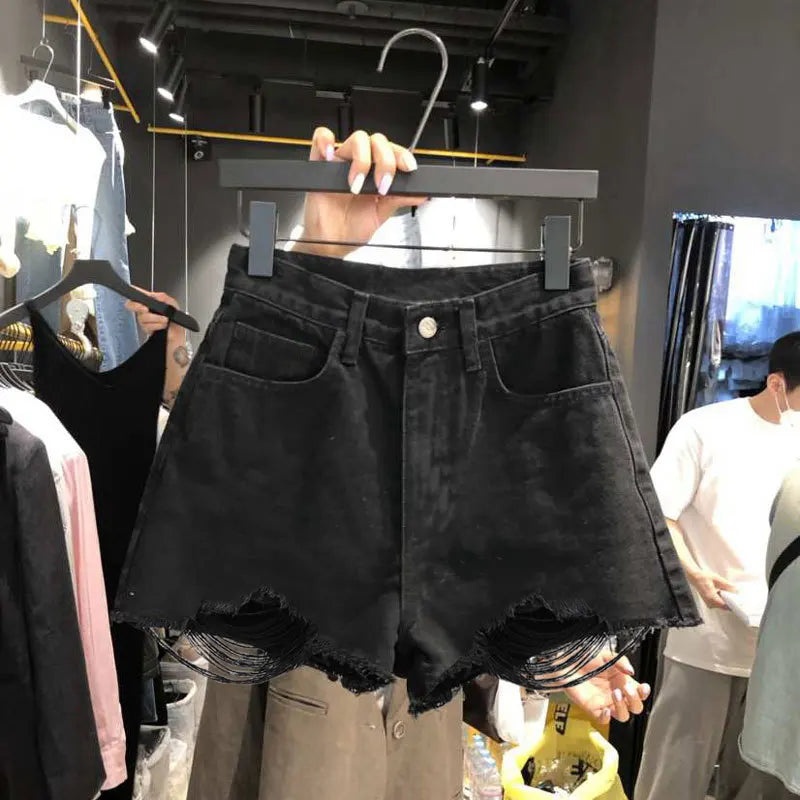 High-Waisted Ripped Denim Shorts
