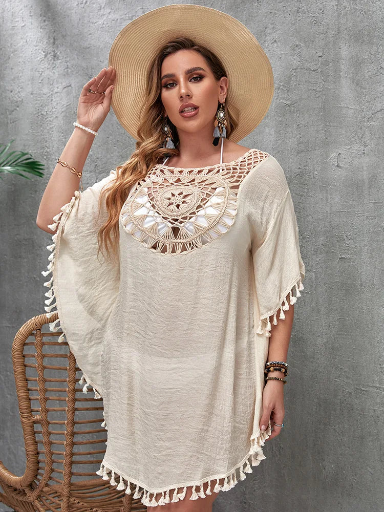 Women's Plus Size Hollow-Out Beach Cover-Up Dress — Loose Vacation Beachwear