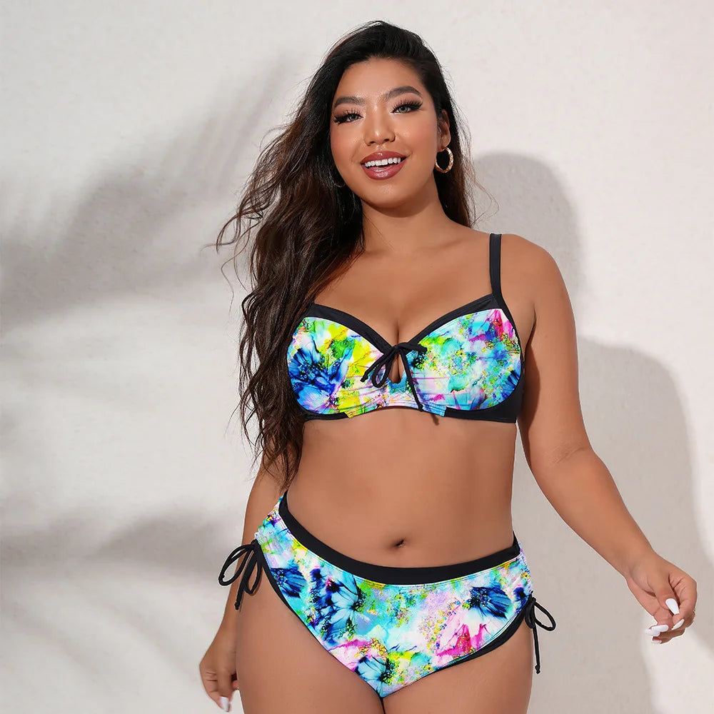 Women's Plus Size High Waist Bow Bikini Set — Push-Up Two-Piece Swimsuit