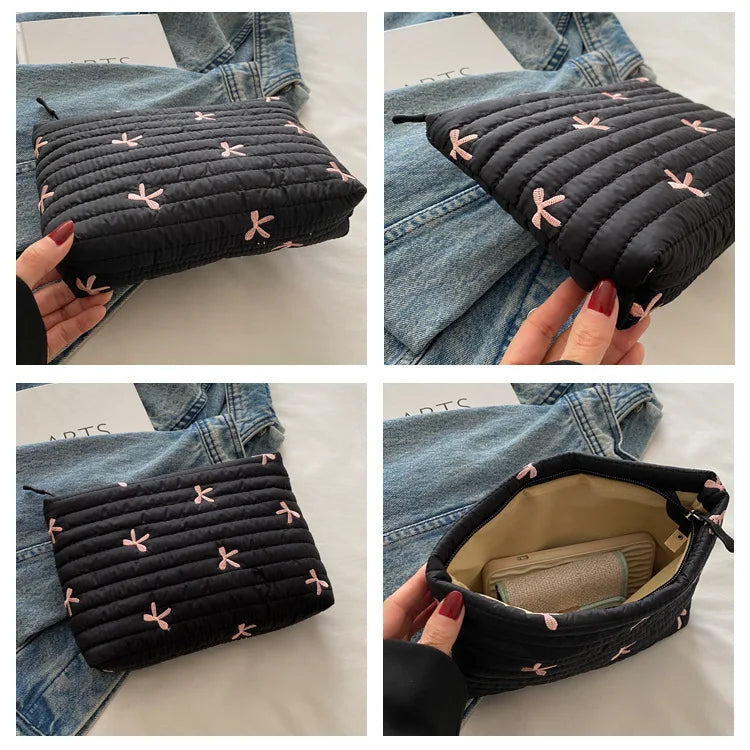 Women's Bow Makeup Bag — Zipper Travel Toiletry & Cosmetic Organizer