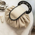 Large Drawstring Makeup Bag — PU Cosmetic Storage Pouch