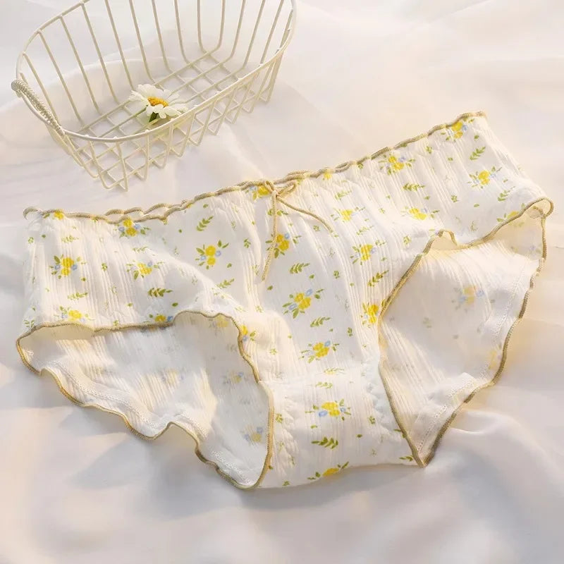 Cotton Panties Women's Underwear Panty Fashion Floral Comfort Briefs Mid Waist