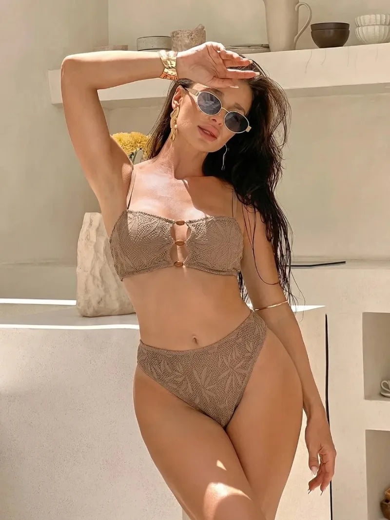 Sexy High Waist Mesh Bikini Pushup Set