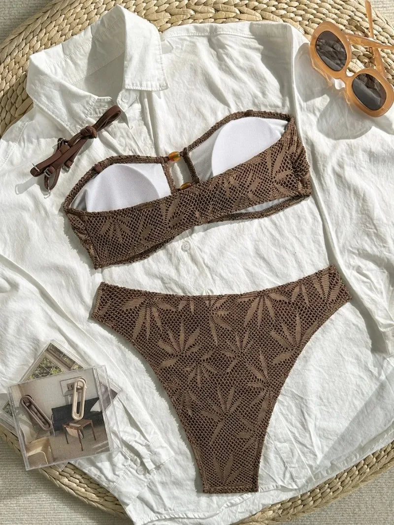 Sexy High Waist Mesh Bikini Pushup Set