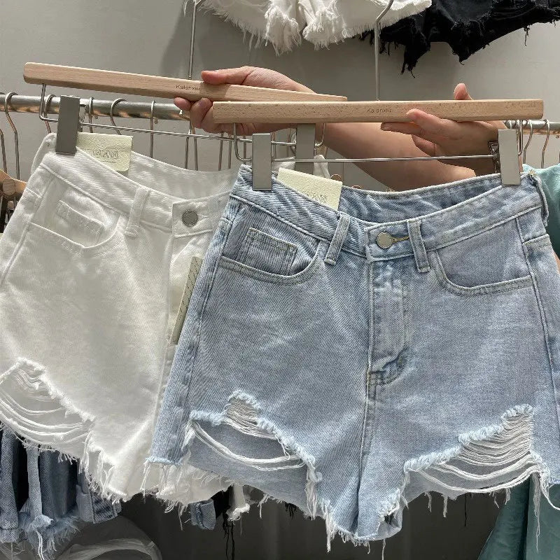 High-Waisted Ripped Denim Shorts