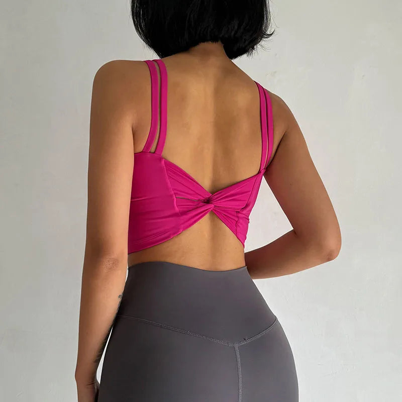Women's Knotted-Back Sports Bra — Padded Yoga & Gym Top