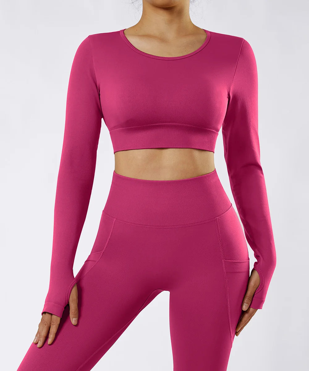 Women Yoga Solid Long Sleeve Sports Top