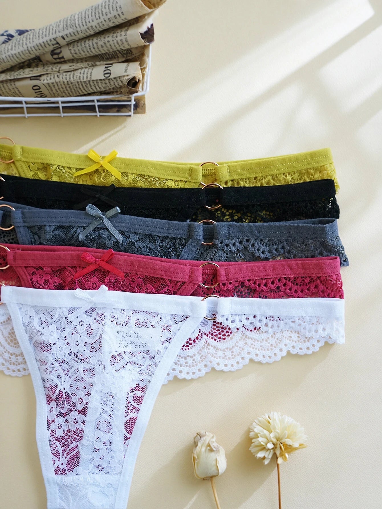 Women's Lace Thong Underwear — 5-Pack Low-Rise G-String Set