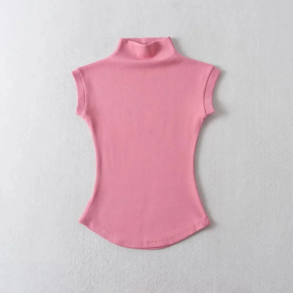 Women Summer Turtleneck Sleeveless Tops