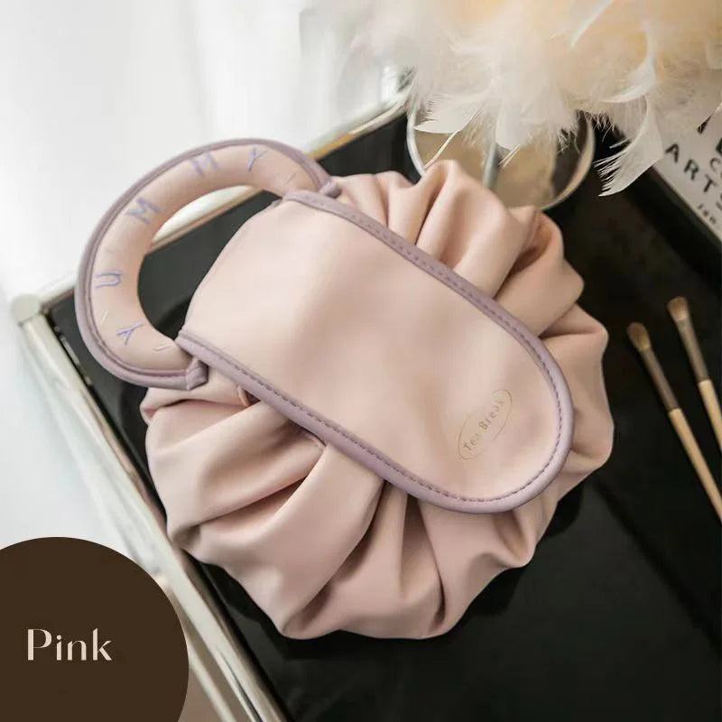 Large Drawstring Makeup Bag — PU Cosmetic Storage Pouch